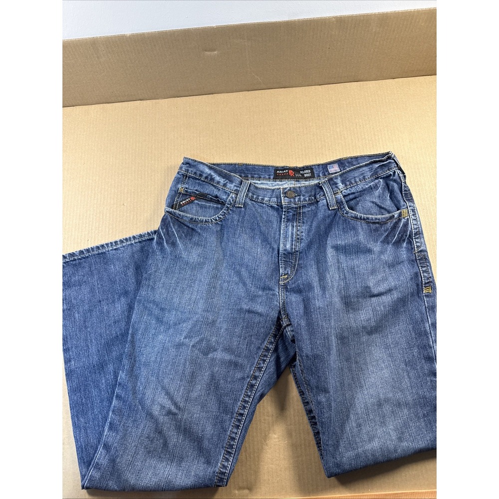 Ariat M4 FR Relaxed Boot Cut Jeans Mens 38x34 Blue Flame Resistant Denim Work